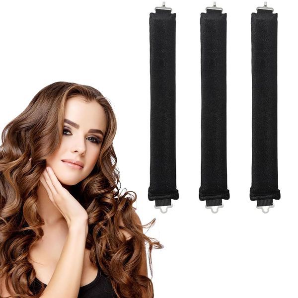 3 stück hitzefreier lockenwickler, overnight blowout, locken ohne hitze, lockenwickler heatless curls für alle haartypen, diy heatless curls band frisurenset für langes mittleres haa (Schwarz)