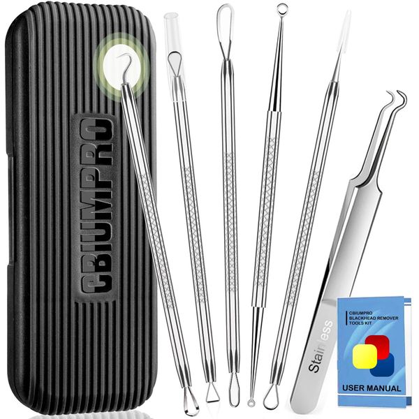 Blackhead Remover Pimple Popper Tool Kit, 6 Pack Professional Comedones Extractor Acne Removal Kit for Blemishs, Whitehead Popping, Zit Removing for Nose Face - with Organized Case