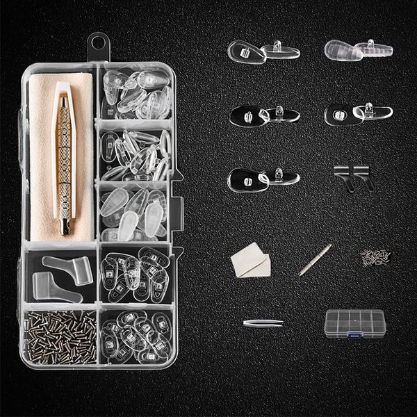 74 pcs Eyeglass Nose Pad Repair Kit, BOSOIRSOU 30 Pairs Air Chamber Soft Silicone Nose Pads, with 40 pcs Micro Screws, Screwdriver, Ear Grip, Tweezer, Cleaning Cloth