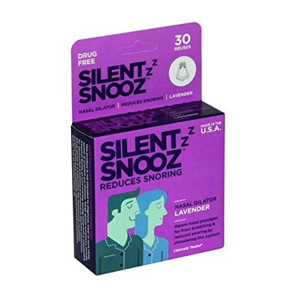 SILENT SNOOZ Nasal Dilator Anti-Snore Device - Reusable Lavender Scented Nose Vent Designed to Stop Snoring (30 Uses)