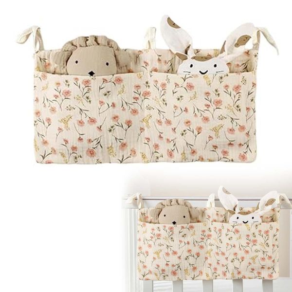 AUEFUDQ Babybett Organizer Hängend 2-in-1 Baby Kinderzimmer Organizer Babybett Aufbewahrungstasche Windeln Babybetttasche Verstellbarer Kinderzimmer Hängender Bett Organizer zum Aufhängen