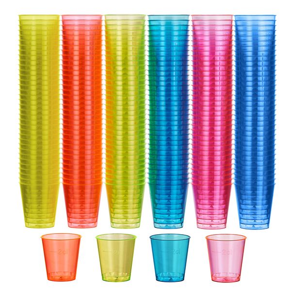 MATANA 300 Plastic Shot Glasses, Neon (30ml / 1oz) - Reusable - Shot Glasses Plastic, Shot Glass, Jelly Shots, Sample Tasting Cups - Shot Cups for Parties, Birthdays, Weddings, Stag, Hen Parties