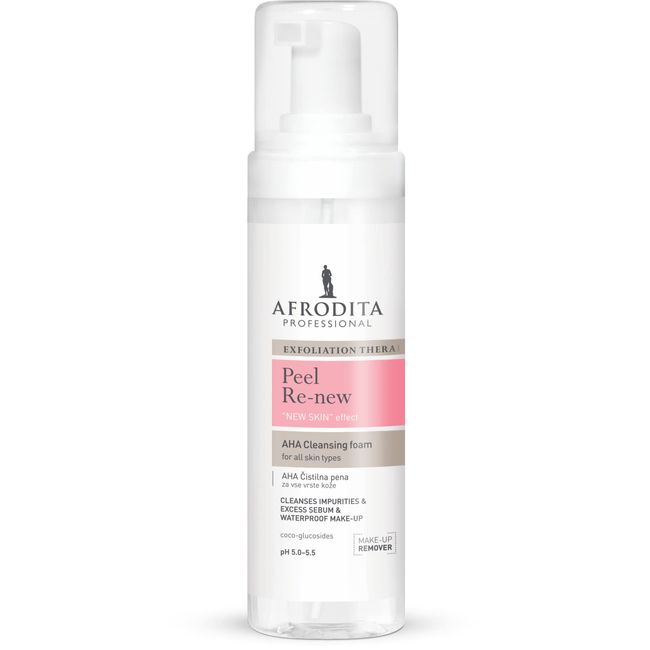 Afrodita Professional PEEL RE-NEW Reinigungsschaum | 200ml | Zur Entfernung von Make-up, Augen-Make-up | Dabei bewahrt er den natürlichen pH-Wert der Haut | Für alle empfindlichen Hauttypen