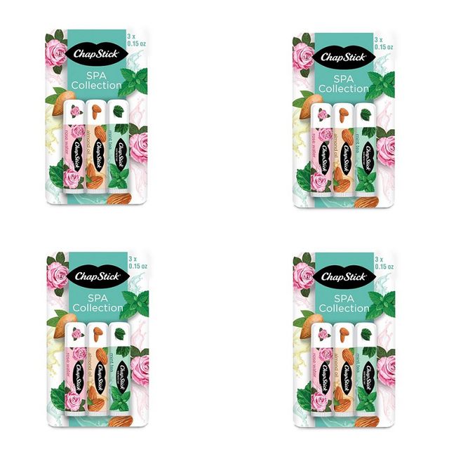 CHAPSTICK SPA COLLECTION LIP BALM PACK, ROSE WATER/ALMOND OIL/MINT TEA - 4 PACK