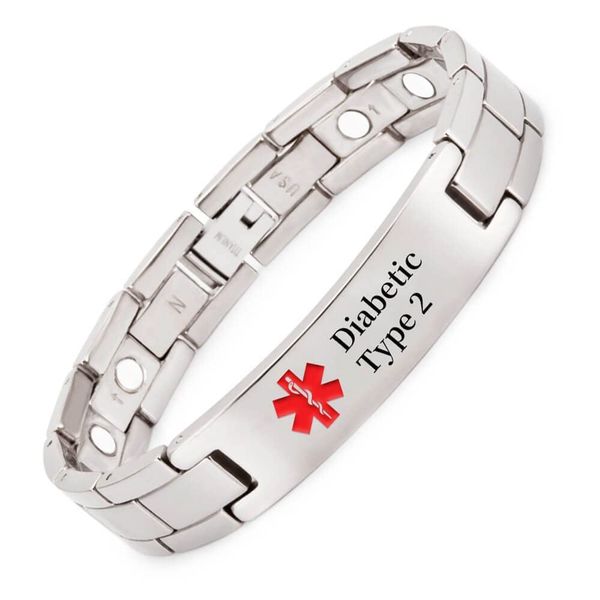 Titanium Medical Alert Bracelet for Men ID Bangle Personalised 22CM/13MM (Diabetic Type 2)