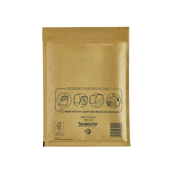 Mail Lite - D/1 - Bubble Lined Padded Envelopes 180 x 260mm - 7" x 10.5" Gold - 2 Boxes