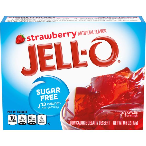 Jell-O Strawberry Sugar Free Gelatin Dessert Mix (24 ct Pack, 0.6 oz Boxes)