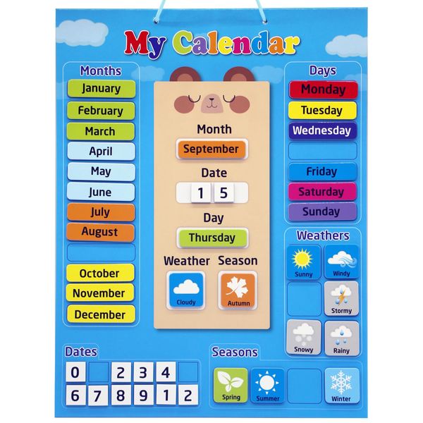 KikoSkool My Calendar for Kids-Magnetic Calendar Learning Toy Gifts for 3-12 Years Kids Homeschool Daily Calendar.