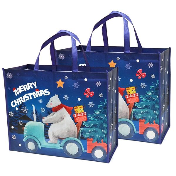 DOJoykey Extra Large Christmas Tote Bags, Gift Bags for Christmas with Handle Non-woven Fabric Christmas Treat Bags Reusable Grocery Bags Shopping Bags for Christmas Party, 20 x 16 x 7 inch