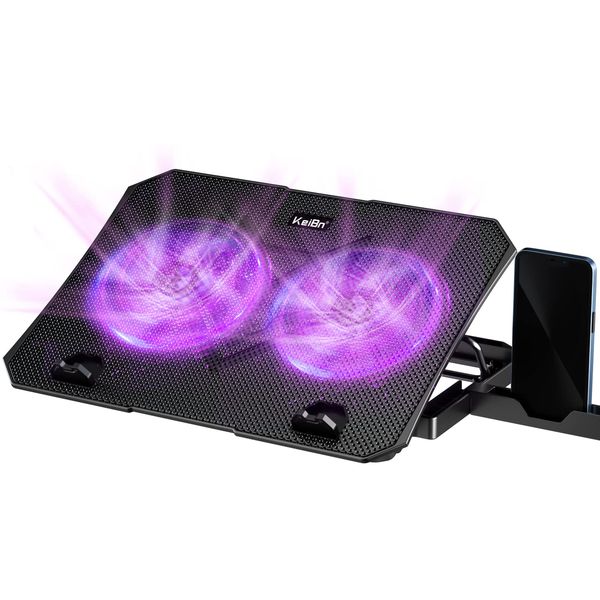 KeiBn Upgrade Laptop Cooling Pad, KeiBn Laptop Cooler 2 Fans for 10-15.6 Inch Laptops, 5 Height Stands, 2 USB Ports (S039-Purple)