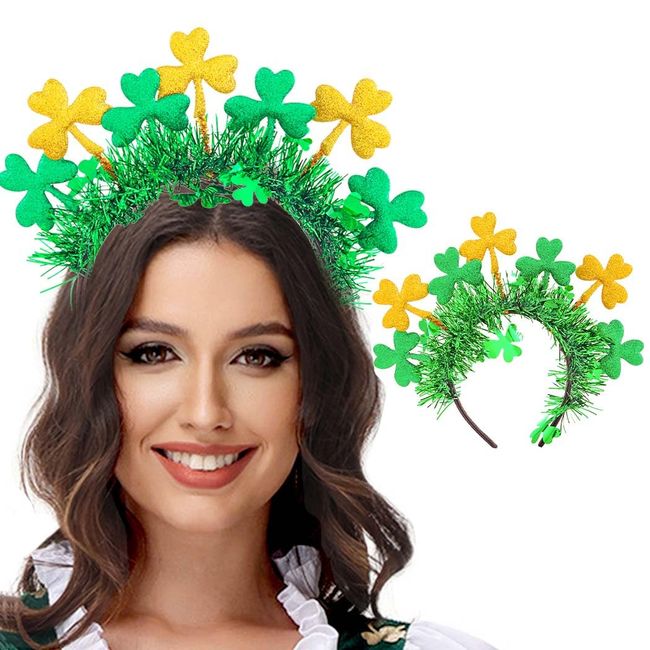 Gangel Light Up St Patricks Day Headbands Green Bow LED Hairband Sparkly Bows Hair Hoop Glitter Shamrock Hair Accessories for Women (F)