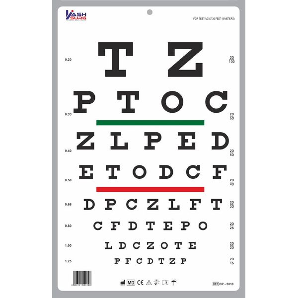 Snellen Chart with Red Green Lines 20 Feet