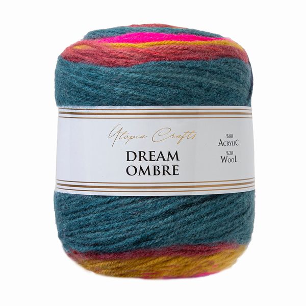 Utopia Crafts Dream Ombre Aran Multicolour Brushed Knitting and Crochet Yarn, 150g (Fuchsia Mix)