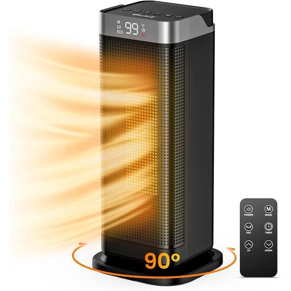 Space Heater, 90°Oscillating 1500W Electric Ceramic Tower Heater with Remote