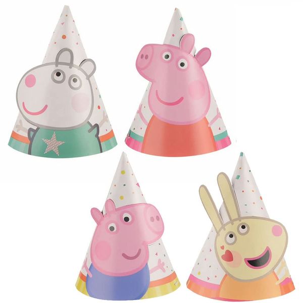 Adorable Multicolor Peppa Pig Confetti Party Mini Hats - 3.66" x 2" (Pack of 8 ) - Unique Design - Fun & Stylish Party Accessory - Perfect for Birthday Celebrations