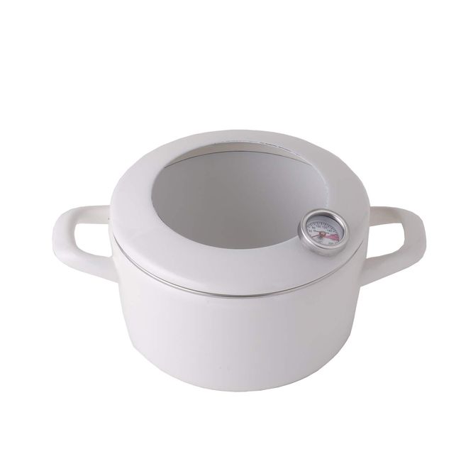 Fuji Hollow Hollow Two-Handed Tempura Pot, 6.3 inches (16 cm), Induction Compatible, With Thermometer, White CTP-16W.W