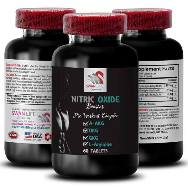 A-AKG - NITRIC OXIDE BOOSTER - nitric oxide supplements for men, physical activity, endurance mix, workout power, training focus, energy booster, pump support, performance formula 1 Bottle 60 Tablets