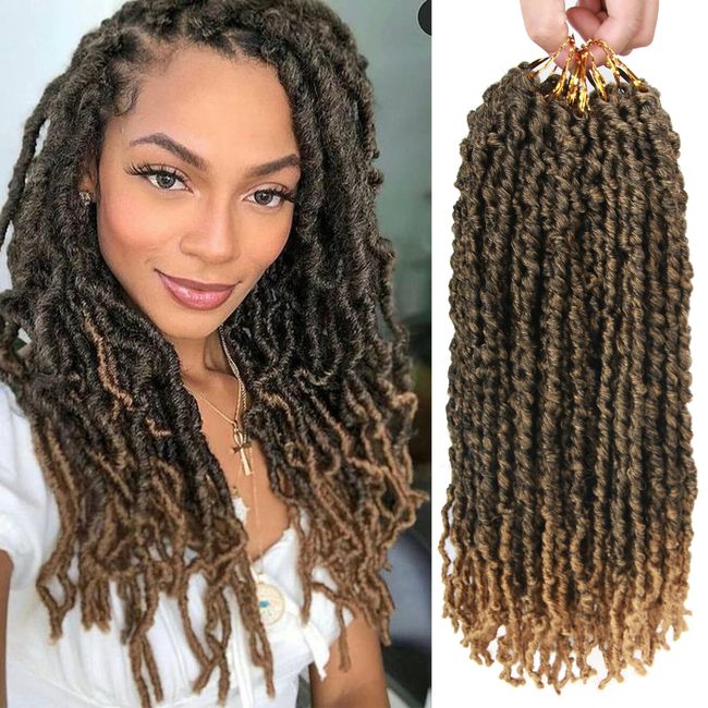 14inch Faux Locs Crochet Hair 10packs/lot Curly Soft Distressed Locs Wavy Crochet Braids Dreadlocks Synthetic Goddess Faux Locs Braiding Hair Extensions (14 Inch (pack of 10), T1B/27#)