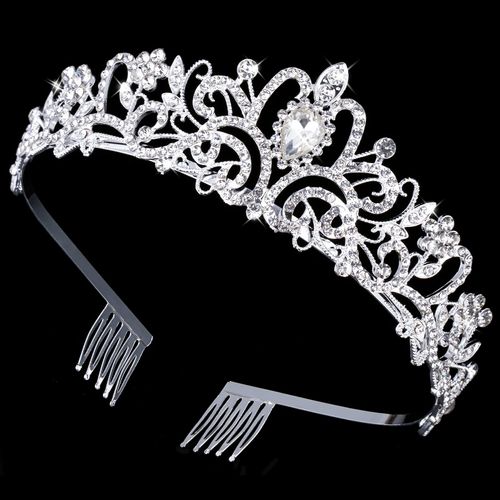 Silver Crystal Crowns Tiara for Women, Girls Elegant Princess Rhinestone Crown with Combs, Bridal Wedding Headbands Prom Birthday Party Halloween Hair Accessories Jewelry Gifts for Women Girls
