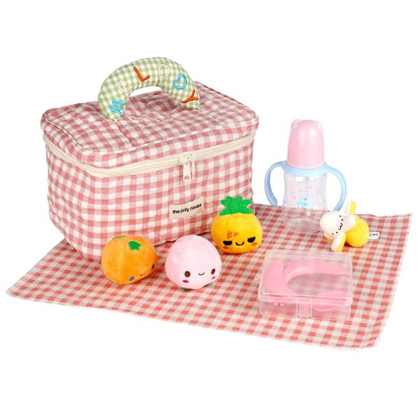 BABESIDE 10 PCS Reborn Baby Doll Playset for Baby Doll Girl Boy Picnic Accessories with Picnic Mat, Fork, Spoon and Storage Bag, Pink