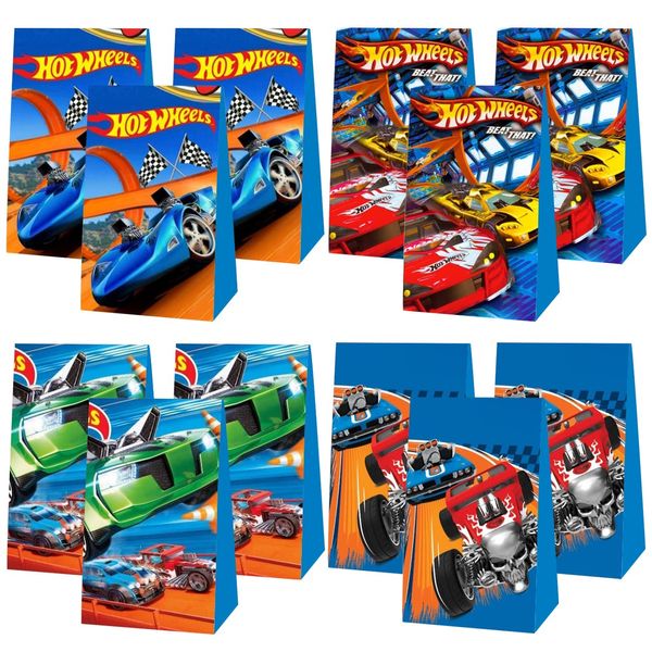 BSNRDX Racing Car Candy Bag, Race Car Party Bags, Hot W-Heels Party Bags, Gift Bags Set with H-ot W-Heels Candy Pack for Birthday Party Accessories Racing Party for Girls Boys Children (12 Pieces)