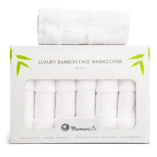Marmaris Co. Face Wash Cloth, Luxury, Soft Bamboo Washcloths for Your Body and Face, Set of 6 White Washcloths, Face Towels 12x12 Facial Towels, Makeup Remover