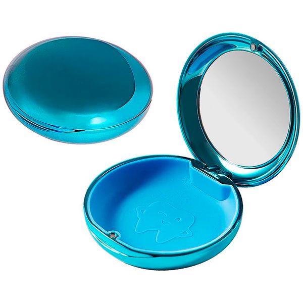 xuanli Mouthpiece Case, Retainer Case, Invisa Line Case, Corrective Gum Case, Mirror Included, Cute, Thin, Portable, Aligner Case, round metal blue, Multi-functional retainer case series is easy to