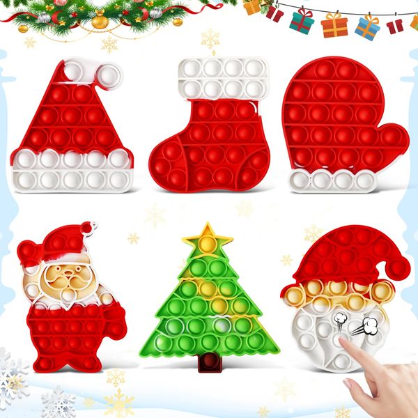 QETRABONE 6 Pcs Christmas Fidget Toy Set, Push Bubble Fidget Sensory Toy for Adult Children, Party Game Decor Gift Xmas Stockings Toys Christmas Decorations Autism ADHD Decompression Toys