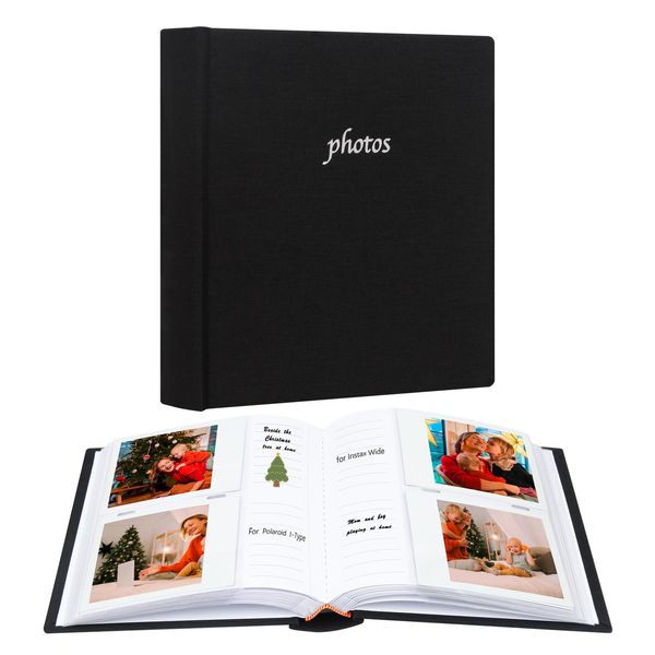 120 Photos Album with Memo Areas for Fujifilm Instax Wide 300 Camera,Linen Cover,Photo Book for Polaroid Now+/Now/I type/OneStep+/600 Instant Film Camera, POP Lab Instant Print Camera (Black)