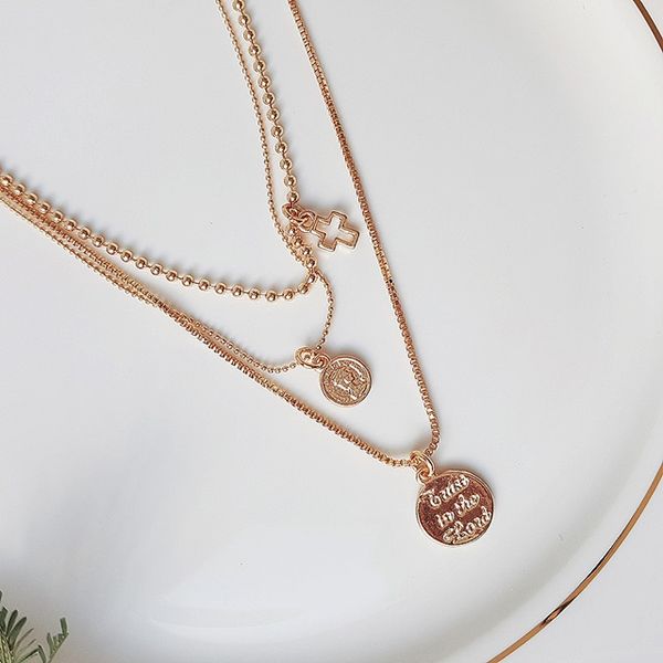 Cross Queens Coin Layered Necklace