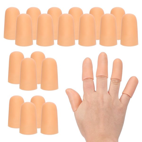 PATIKIL Finger Sleeve Protectors, 20pcs Silicone Finger Cots Cover Cap Thumb Guard Gel Finger Protection for Repair, Sports, 1.6"x0.8" Skin Color