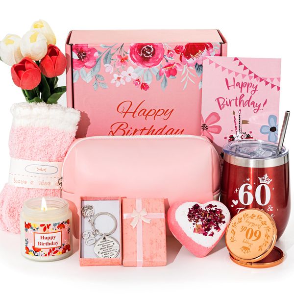 60th Birthday Gifts for Women,Happy 60th Birthday Hamper Basket for Her,Birthday Gifts for Women Turning 60 Year Old,Unique50th Pamper Box Gifts Presents Ideas for Mum Best Friends Sister Aunt