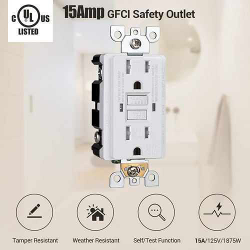 DEWENWILS 15A GFCI Outlet Receptacle, Self-Test GFCI with LED Indicator, Tamper Resistant, Weather Resistant, Decorative Wallplate Included, UL Listed, 2-Pack, White