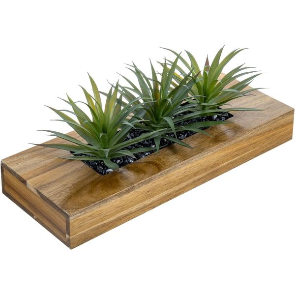 Brown Wood Decorative Planter, Tabletop Faux Greenery Decor with Container