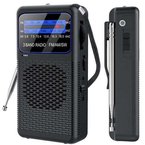 AM FM SW 3 Band Pocket Radio, Portable Battery Operated Shortwave Radio, Back Clip Transistor radios with 3.5mm Earphone Jack, Emergency LED Flashlight for Camping, Home