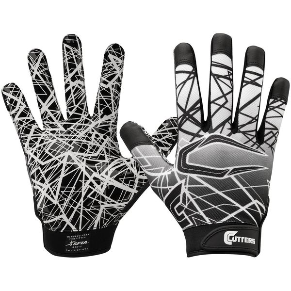 CUTTERS Game Day No Slip Football Gloves, Youth and Adult Sizes, Receiver Glove with High Tack Silicone Grip, Superior Support and Protection for All Ages, Guantes de Football, 1 Pair, Black