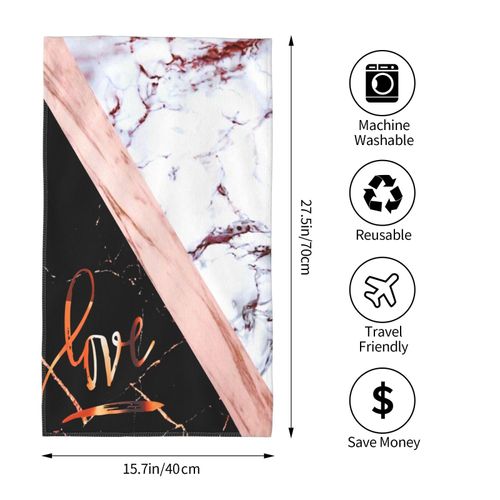 COVASA Hand Towels for Bathroom Set of 2 Elegant Rose Gold Black Faux Marble with Love,Soft Highly Absorbent Small Bath Towel Kitchen Dish Fingertip Towel for Hotel Spa Gym 15.7"x27.5"