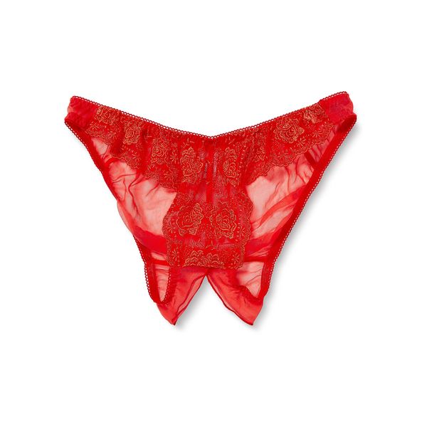 La Paume 322031 Women's Bikini Panties, Opening, Full Back Panties, 20 Half Fabric, Invisibility Lace, Women's Red, red