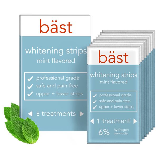 Bäst Teeth Whitening Strips Mint Flavored • Non-Slip, Enamel Safe and Professional Grade (8 Pack)