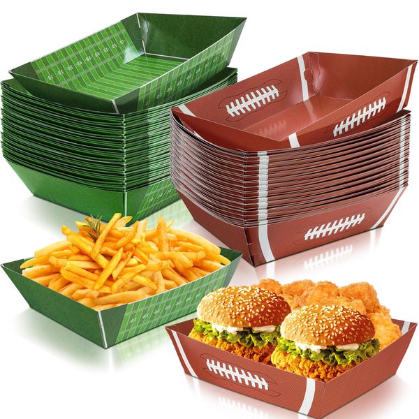 Sawowkuya 36Pcs Football Party Supplies Food Boats Paper Disposable Serving Trays Bowls for Birthday Sport Game