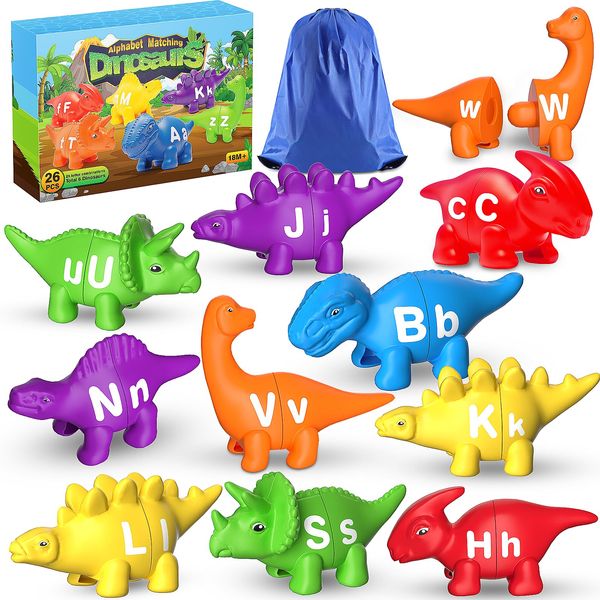 YTKIH 52 PCS ABC Alphabet Learning Toys for Ages 2-4,Dinosaur Toys,Preschool Educational Montessori Toys,Toddlers Travel Fine Motor Skills Toys for Kids 3-5