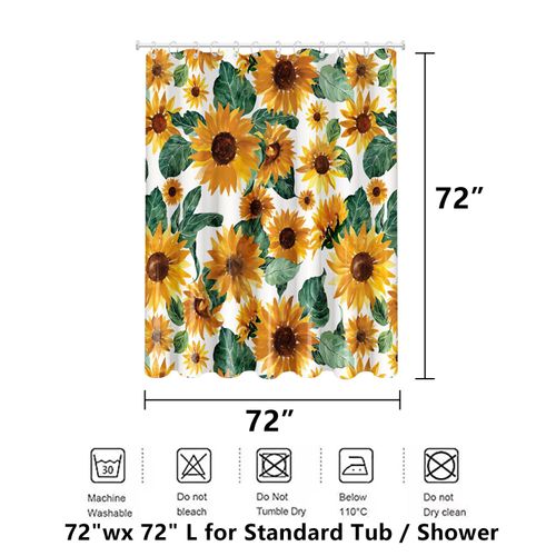 Sunflower Shower Curtain - Watercolor Sunflower & Green Leaves Farmhouse Bathroom Decor,Rustic Floral Spring Summer Decorative Shower Curtain Set with 12 Hooks Waterproof Bath Curtain,70.8"x70.8"