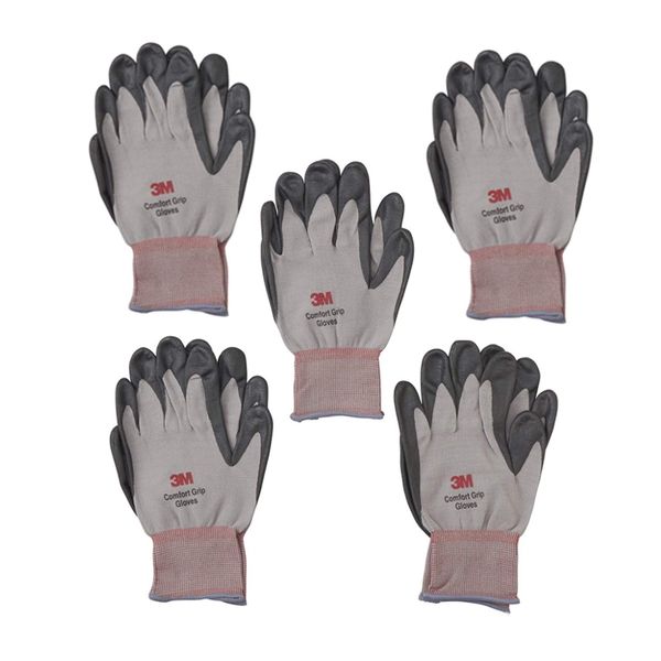 3M Comfort Grip Gloves GLOVE-M-5P, Gray, Medium, 5-Pair Pack
