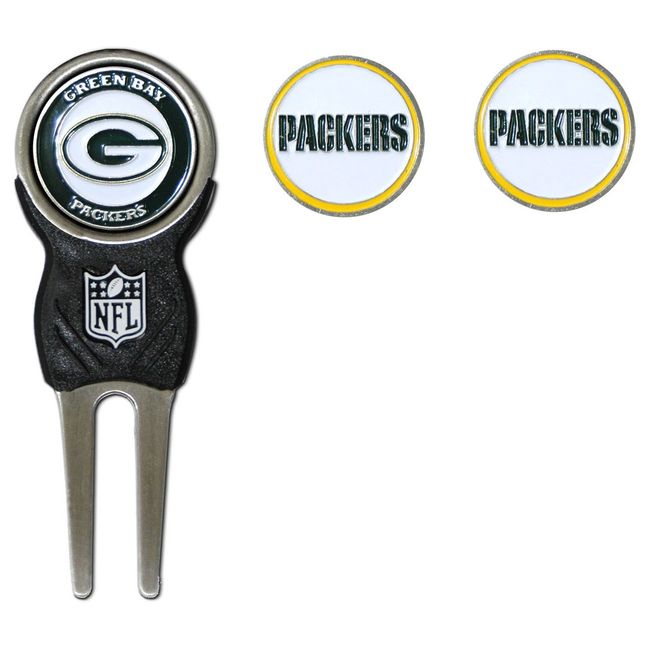 Team Golf NFL Green Bay Packers Divot Tool with 3 Golf Ball Markers Pack, Markers are Removable Magnetic Double-Sided Enamel