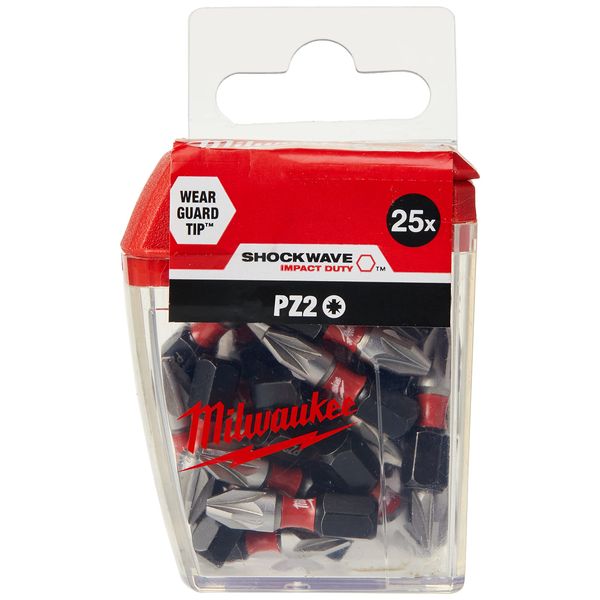 Milwaukee 4932472041 PZ2 25 Piece Shockwave Screwdriver Bits 25mm