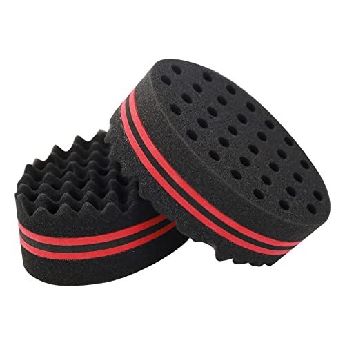 2 Pcs Big and Small Holes Hair Sponge Brushes, Afro Coils Hair Curls Brushes, Barbers Wave Hair Sponge Brush, Double Sides Hairbrushes for Dreads, Home and Barber