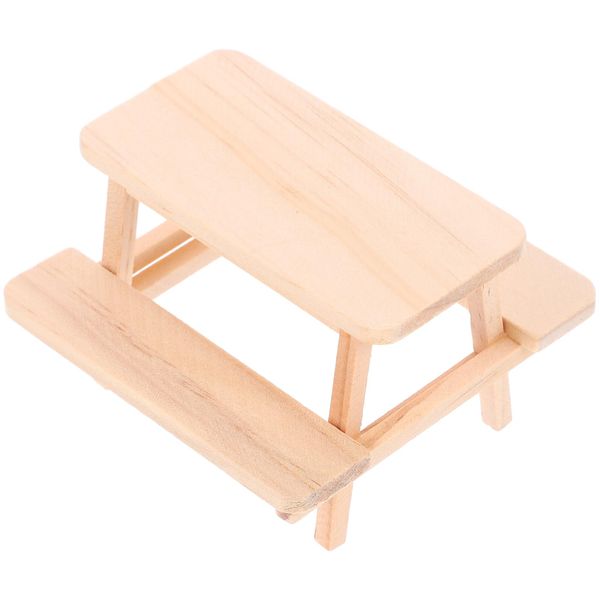 ERINGOGO Doll House One Piece Table Decor Models Tiny House Mini Picnic Table Prop Miniature Adornment Doll House Table Mini Picnic Table Model Chair Wood Furniture