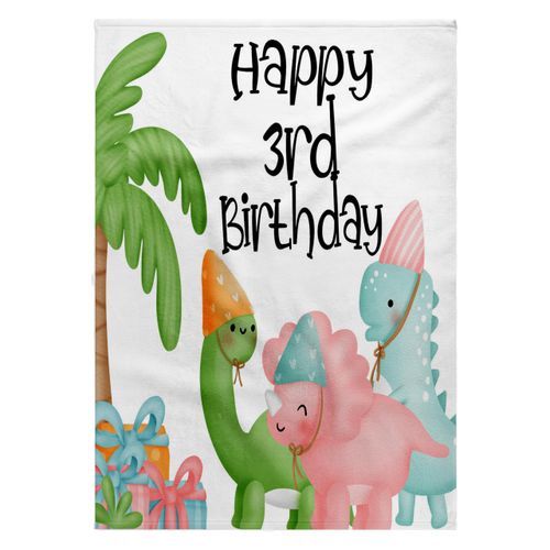 3dRose 22x30 Bath Hand Pool Towel - Cute Party Dinosaurs Happy 3rd Birthday Kids Happy Birthday