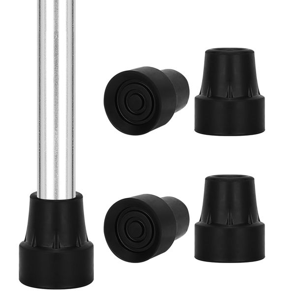 supregear Rubber Walking Stick Ferrules (4-Pack), Non-Slip 19 mm Protectors Cane Tips with Metal Inserts, Crutch Tips, Walking Stick Feet, Walking Cane Accessories, Black