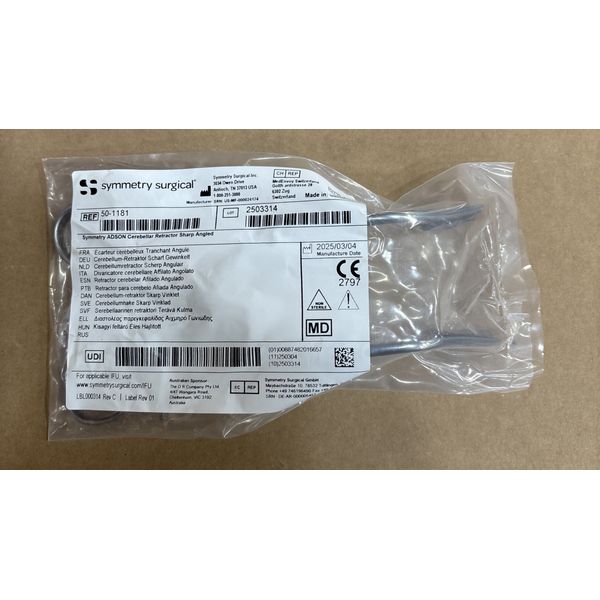 Symmetry Surgical Ref- 50-1181 ADSON Cerebellar Retractor Sharp Angled 